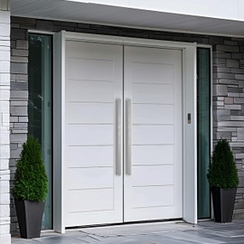 HYDROWARE Modern Contemporary Long Stainless Steel Push Pull Door Handle for Home Entrance Glass Shower Wooden Barn & Office Store Shop Doors - CELEZ Model - Square (Brushed Silver, 36 Inch)