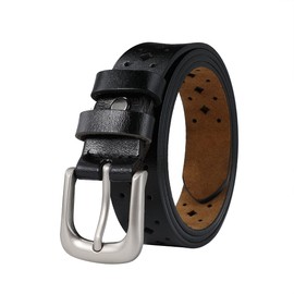TEAMMAO Women's Leather Belt 110-180 cm Normal Large Size Leather Belt Hollow Flower Design Belt 3.0 cm Wide Women's Belt Black Work Belt Waist Belt Women's Jeans Belt, black