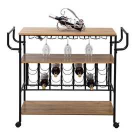 ColorJoy Industrial Bar Cart on Wheels for Home Wine Rack Cart with Glass Holder, Vintage Brown (NO3)