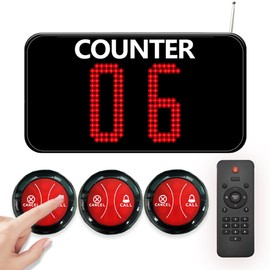 KOQICALL Wireless Queue Call System with 3 Call Button Transmitters and 1 Dot Matrix Display Show 2-Digit Counter Number for 3-Line Cashier Bank Doctor Room Office Interview Supermarket