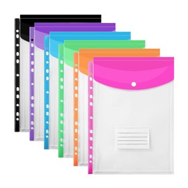 6pcs Plastic Wallets A4 Punched Polly Binder Pockets Expandable Envelope File Folders,Colourful Document Files Popper Wallet for School Home Office