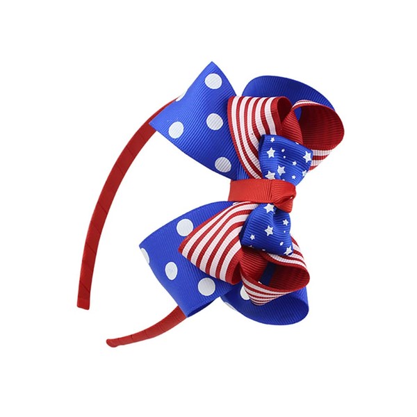 4th of July Headband Hair Bows for Girls Big Hair Bow Hair Accessories Fourth of July Accessories Independence Day Party Hair Decorations American Flag Star Design Red White Blue Headbands 1Pcs