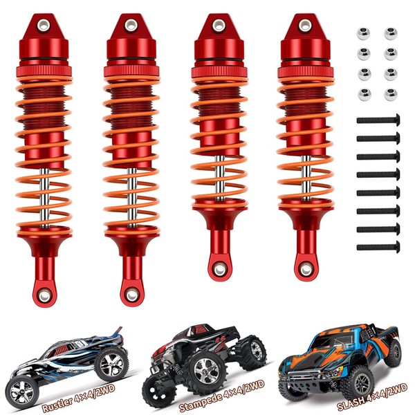 EPINON All Aluminum Front & Rear RC Shocks for 1/10 Slash 4x4/2WD Stampede Rustler Bandit Hoss Upgrade Parts RC Truck Replace 5862 (4PCS Red Orange)