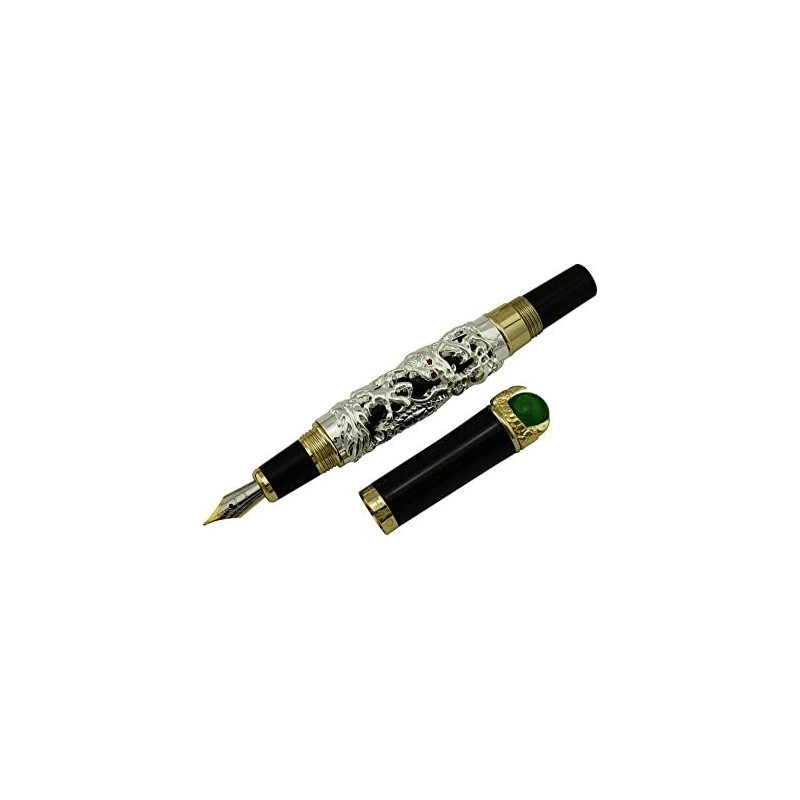 Jinhao - Pluma estilográfica de dragón de plata antigua, punta