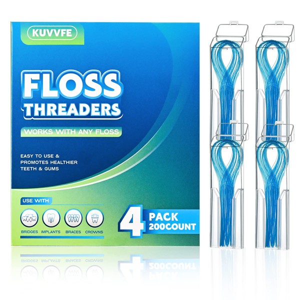 Kuvvfe Floss Threaders,Deep Clean Floss for Braces, Bridges, Implants|200Count (Pack of 4)