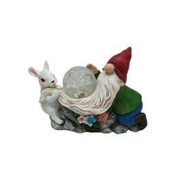 Yaoemei Solar Garden Gnomes, Gnome Garden Outdoor Decoration with Solar Lights, Garden Yard Sculpture Funny Gnome Bunny Decor with LED Magic Orb, Ornament Statue for Patio, Porch, Lawn