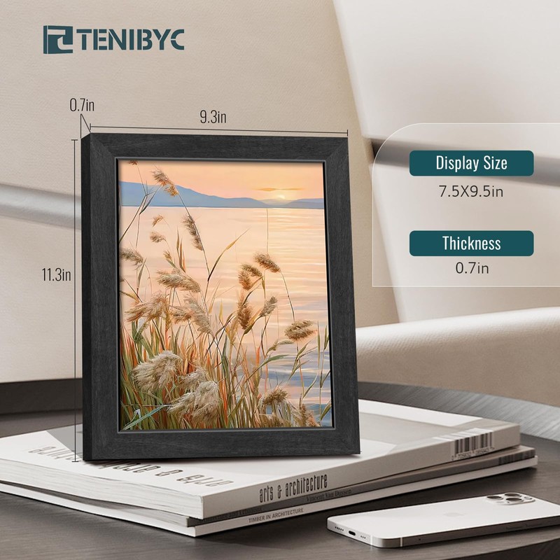 TENIBYC 8x10 Picture Frame 4 Pack, Black Wooden Textured, HD