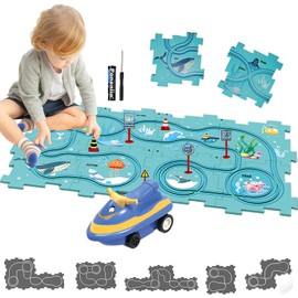 Puzzle Racer Kids Car Track Toy Car Set for Kids DIY 8PCS Puzzle Track Rail Route Educational Game Gift Toys for Children 2 3 4 5 6 Years