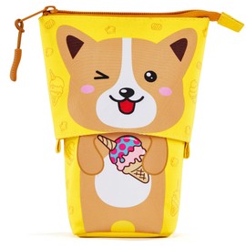 ACANICA Standing Pencil Case for Girls & Boys, 2-in-1 Telescopic Pencil Case with Cute Animal Design, Gift for Kids Ages 7, 8, 9, 10, 11, 12 - Dog