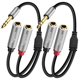 Togconn 2-Pack 1/4 inch TRS Stereo Splitter Y Adapter, 6.35mm Stereo Male to Dual 6.35 mm TS Mono Female Jack, Quarter inch Audio Speaker Splitter Converter Cable 1 Feet, Gold Plated Connectors