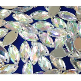 Pack of 150 Sew-On Rhinestones Crystal AB Glitter Stones for Sew-On Oval Set, 12 x 6 mm, Acrylic Stones Crystal Flatback for Garment Crafts Clothing and Bag Decoration, Acrylic, No Gemstone