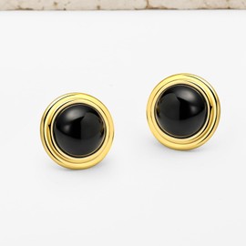 Women's Earrings 925 Silver, Genuine Natural AAA Gemstone Stud Earrings, 18K Gold Plated, Silver, Onyx