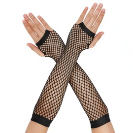 Telooco Long Fishnet Gloves Women's 80s Fishnet Gloves Fingerless Gloves Skirt Fishnet Gloves Mesh Sleeves 80s 90s Party Cosplay Costume Accessories for Women Girls, black