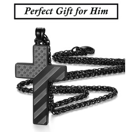 SAM & LORI Teen Boys Gifts Ideas Teenage Boy Men Cross Necklace Chain Fathers Day 16 Year Old Son Grandson Boyfriend Birthday Confirmation Pendant Christmas Stocking American Flag Easter Basket Stuffers