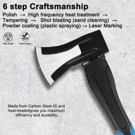 Splitting Axe, 14” Camping Outdoor Hatchet for Wood Splitting and Kindling, Forged Carbon Steel Heat Treated Hand Maul Tool, Fiberglass Shock Reduction Handle, Blue