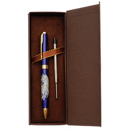 February Mountain Mother of Pearl Ballpoint Pen Retractable Ballpoint Pen Gift Business Office 1.0mm Medium Point Black Ink Extra Replaceable Metal Refills (Blue Tiger)