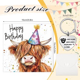 Jadive Highland Cow Birthday Card for Women Cow Keyring with White Envelope Funny Birthday Gifts Just a Girl Who Loves Highland Keyring