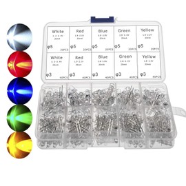 LED Diode Kit, 3mm LED 5mm LED Assorted Clear Light Emitting Diodes LEDs with White Red Blue Green Yellow Pack of 300