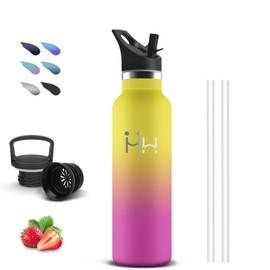 Drinking Bottle, 0.5 Litre, Stainless Steel, Thermos Flask, Leak-Proof, BPA-Free, Water Bottle with Straw, Double-Walled Vacuum Insulated, Metal Water Bottle, for School, Office, Travel