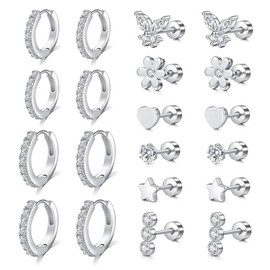 D.Bella Surgical Steel Earrings for Sensitive Ears Hypoallergenic 20G Tragus eEarrings Stud Hoop Earrings for Women Men Flat Back Earrings Cartilage Earrings Hoop Stud-Silver