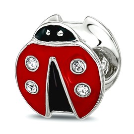 JewelryWeb 8.02mm 925 Sterling Silver Reflections Enamel Lady Bug With Crystal Bead-Bead Charm Pendant Necklace for Women