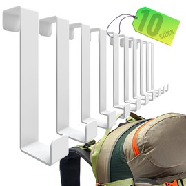 4happy Door Hooks for Hanging, Set of 10, Clothes Hooks on Door, Robust Hooks for Hanging as Organiser Aid, Universal Door Coat Rack for Hanging, Door Hook Rail, Colour: White