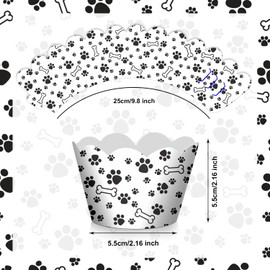 24pcs Dog Bone Cupcake Greaseproof Liners for Kids, Muffin Baking Liners, Pet Party, Baby Shower, Pet Birthday Party Cupcake Paw Print Decoration Supplies for Boys and Girls - LIANGSS