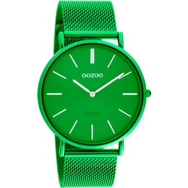 Oozoo Vintage Men's Watch – Men's Watch with 20 mm Mesh Strap – Analogue Men's Watch in Round – Also Suitable as a Women's Watch, Green, Bracelet