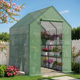 Portable Greenhouse for Outdoor, 57 x 57 x 76'' Greenhouses with Durable PE Cover, Walk in Greenhouse with Shelves Stands, Green, Large