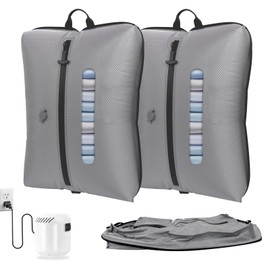 2025 Vacuum Bags for Travel with See-Through Window & 5KPa Pump Space Saver Vacuum Seal Bags for Clothing Travel IP67 Reusable Packing Organizers for Luggage, Backpack, Suitcase Grey 2PC+Pump