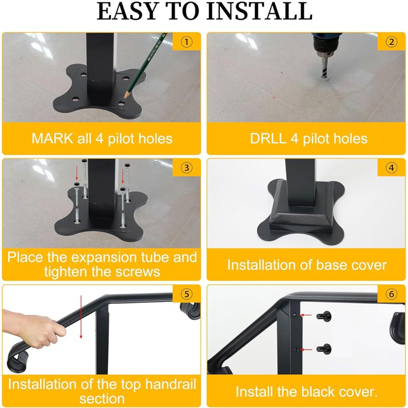 Handrail Railing, Single Post Handrail, Stair Railing for Concrete, Sturdy