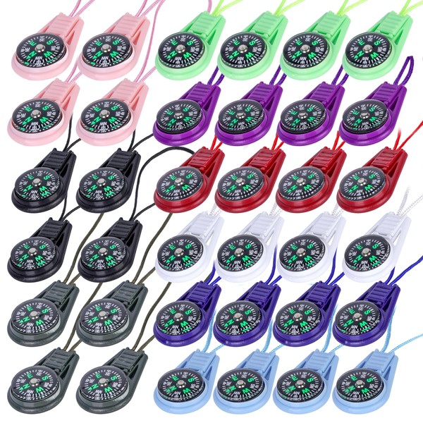Delamiya 36 Pieces Mini Survival Compass Set, Multi-Colour Mini Compass