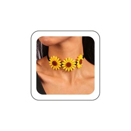 Inateannal Vintage Velvet Flower Necklace Black Velvet Collar Necklace Large Fabric Flowers Necklace Yellow Sunflower Choker Necklace Daisy Flower Velvet Necklace Lace Flower Clavicle Necklace, Zinc,