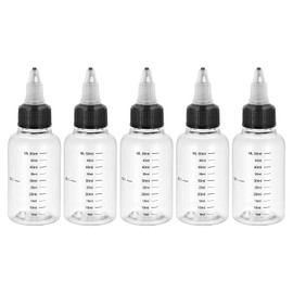 PATIKIL 2oz(60ml) Plastic Dispensing Bottle, 5Pcs Squeeze Graduated Empty Bottles with Black Twist Cap for Liquids, Inks, Oils, Sauces, Arts and Crafts, Transparent
