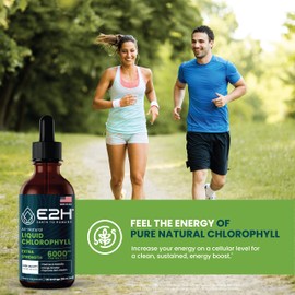 E2H Chlorophyll Liquid Drops - Natural Energy Booster, Immune System Support, Digestion and Skin Care Supplement - Vegan - Gluten Free - Non-GMO - (3 Bottles)
