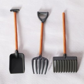 ZhangyiHot 3 Pcs Dollhouse Miniatures, 1/12 Scale Miniature Dollhouse Farm Tool Accessories, Plastic Mini Farm Tool Shovel Rake for Micro-Landscape Scene Decor