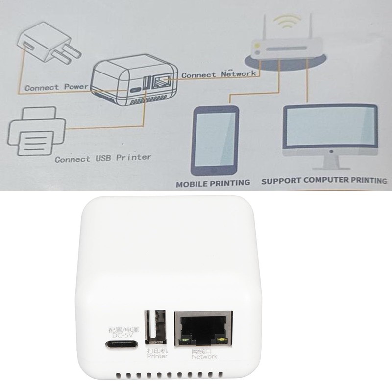 ciciglow USB 2.0 Network Print Server, LAN Print Sharing Server