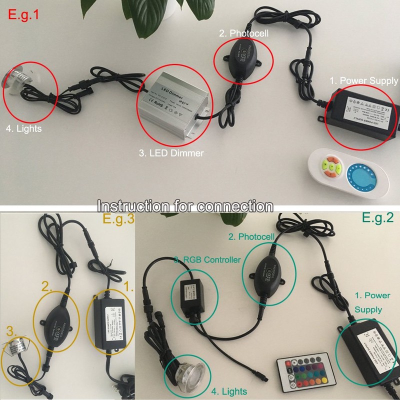 QACA LED Photocell DC 12V PC Waterproof IP68 Max.Load Power