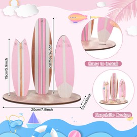 Wonderjune Jewelry Organizer Stand,Preppy Beach Room Decor for Teen Girls,Coastal Room Decor,Surfboard Jewelry Holder,Wooden Hawaii Surfer Gift(Pink)
