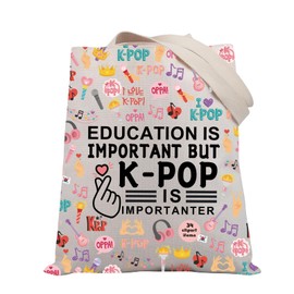 BDPWSS K-pop Tote Bag Korean Drama Lover Gift Education Is Important But K-pop Is Importanter Travel Pouch For Kpop Fans (Important kpop TG)