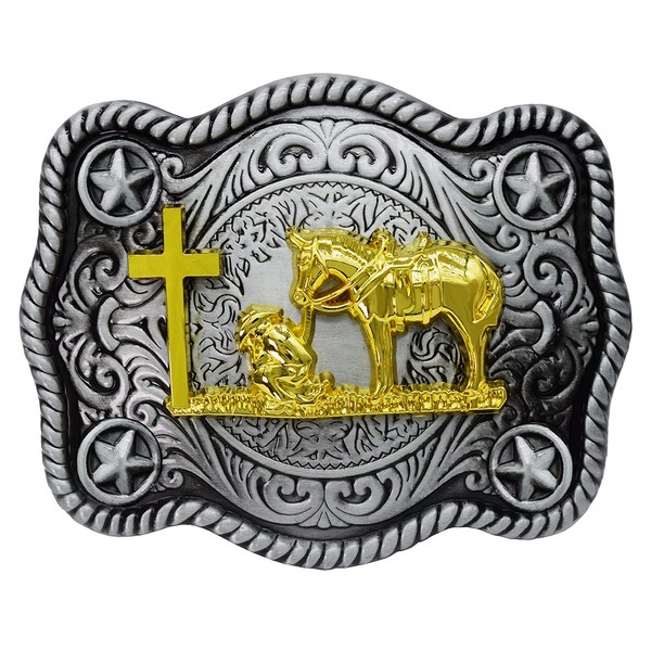 Moranse Religion Cross Cowboy Kneeling Prayer And Horse Design Belt