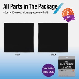 2 Park 16''x16'' Extra Large Oversized Microfiber Cleaning Cloth 40×40cm for Eyeglasses, Jewelry, Electronics Screens, Washable, Camera Lens (Black 2 Piece)