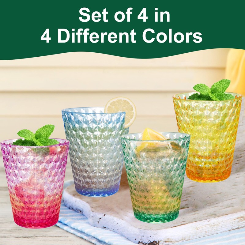 Lily's Home Unbreakable Premium Drinking Glasses Set of 4, Plastic