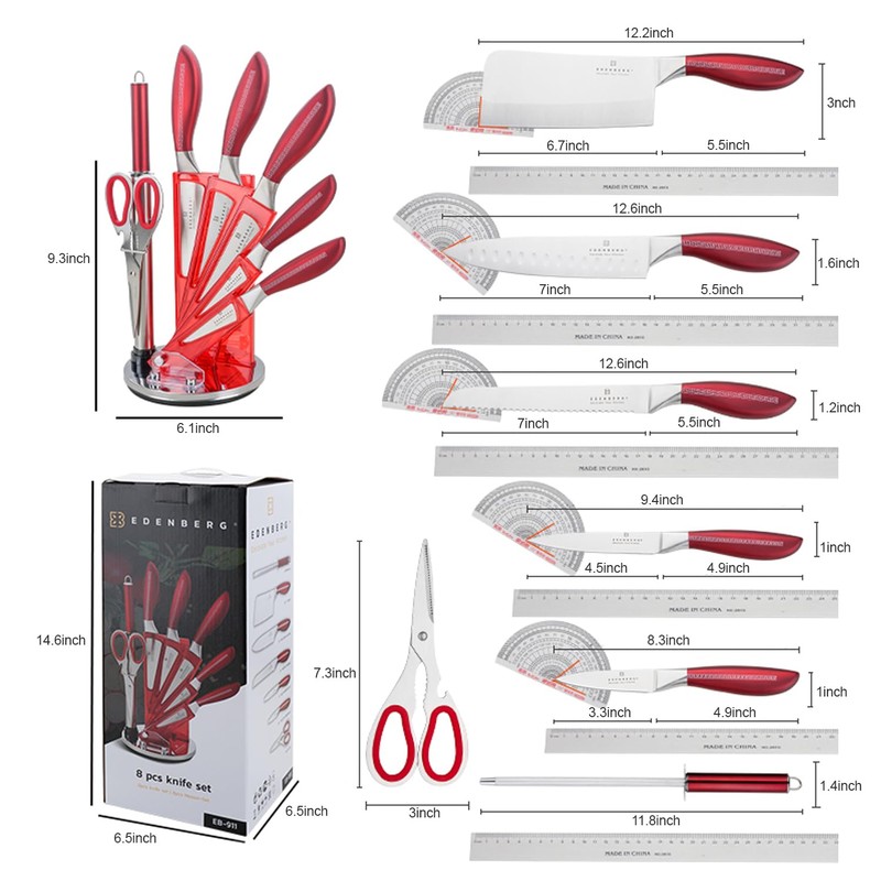 Knife Block Set,8-piece Kitchen Knife Set with Rotatable Storage Stand,