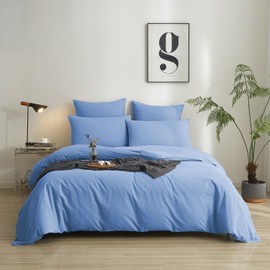 Luowei 2-Piece Bed Linen Set, Plain, Blue, Light Blue, Sky Blue, 110 g/m² Soft Microfibre, 1 Duvet Cover, 135 x 200 cm, and 1 80 x 80 cm Pillowcase, with Zip