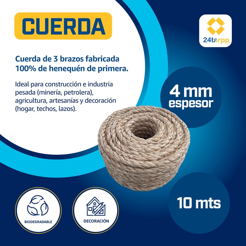 24tarpp Cuerda de Henequén 100% Natural 4MM 10 MTS |