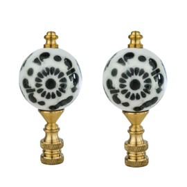 Royal Designs, Inc. Crackled Round White with Black Accent Finial for Lamp Shade, F-5301-PB-2 Polished Brass - Pack of 2