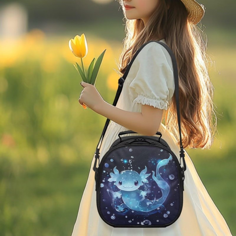 POLERO Axolotl Lunch Bag for Girls Cute Lunch Box Back