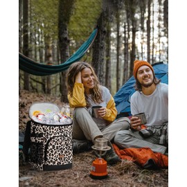 Pritent Cooler Backpack for Men Women Insulated Waterproof Backpack Coolers Leak Proof Cooler Bag Lightweight Lunch Backpack for Camping Beach Travel Picnic(Leopard,30 Cans)