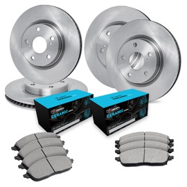 R1 Concepts Front and Rear Brake Kit For 2013-2016 Hyundai Elantra; 2012-2015 Hyundai Veloster; 2014-2016 Kia Forte, Forte5| Blank Brake Rotors| Ceramic Brake Pads and Rotors Kit